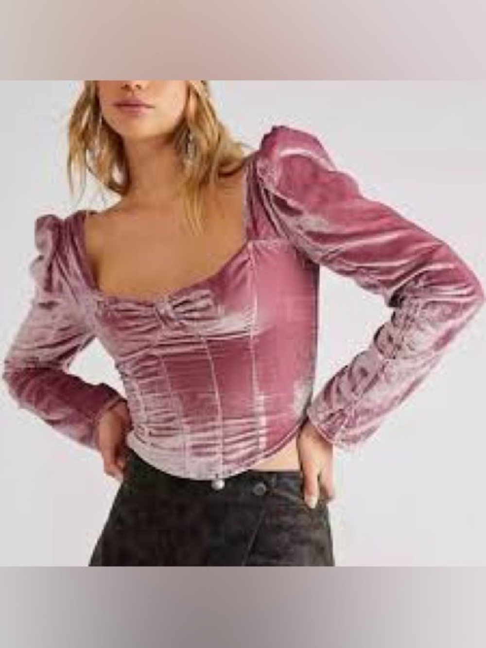 Free People Bridgette Velvet Corset Crop Long Sleeve Top